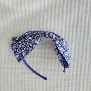 Janie and Jack Navy Floral Bow Headband with Pink and White Accents